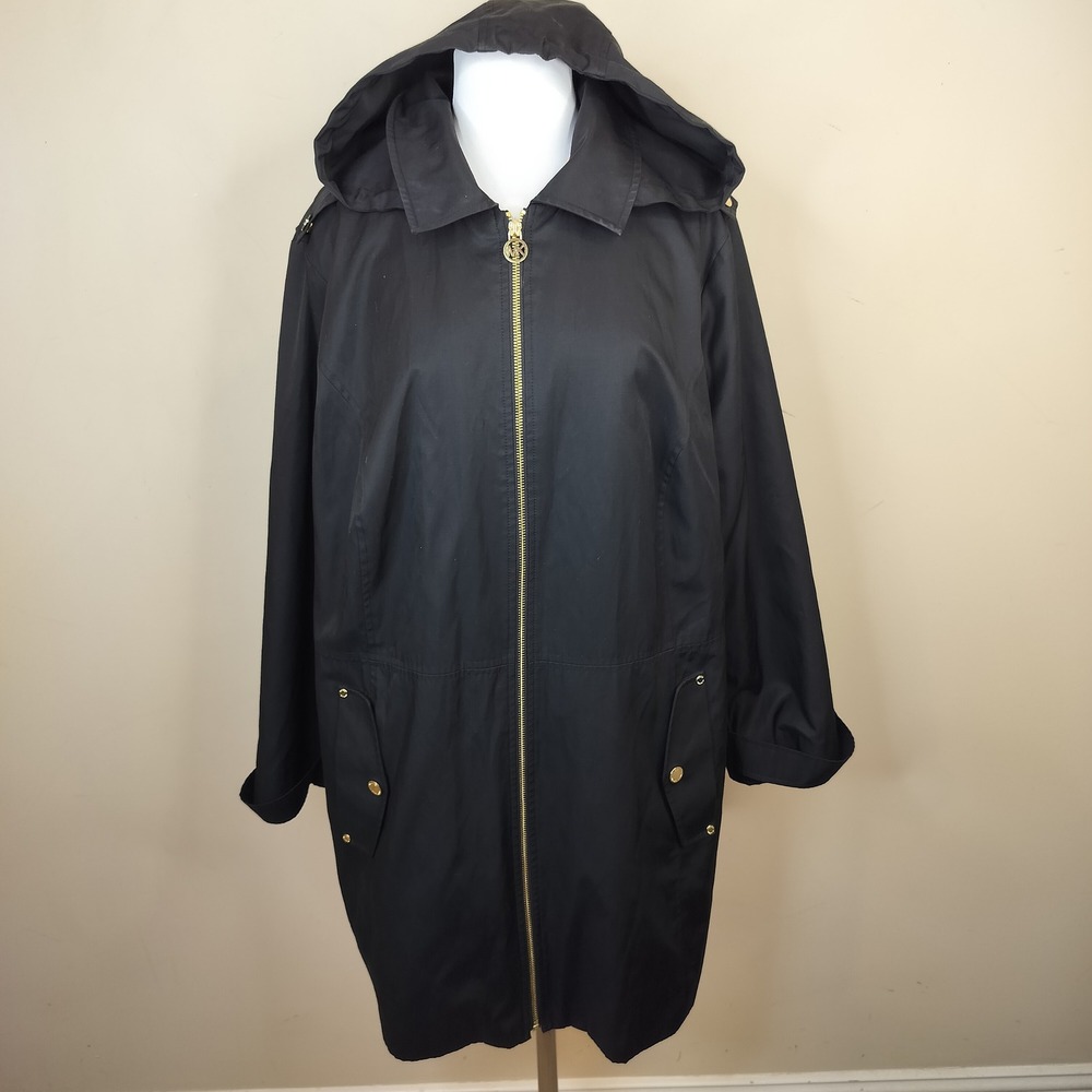 Michael Kors Hooded Lightweight Jacket 1X Water Resistant Classic Black